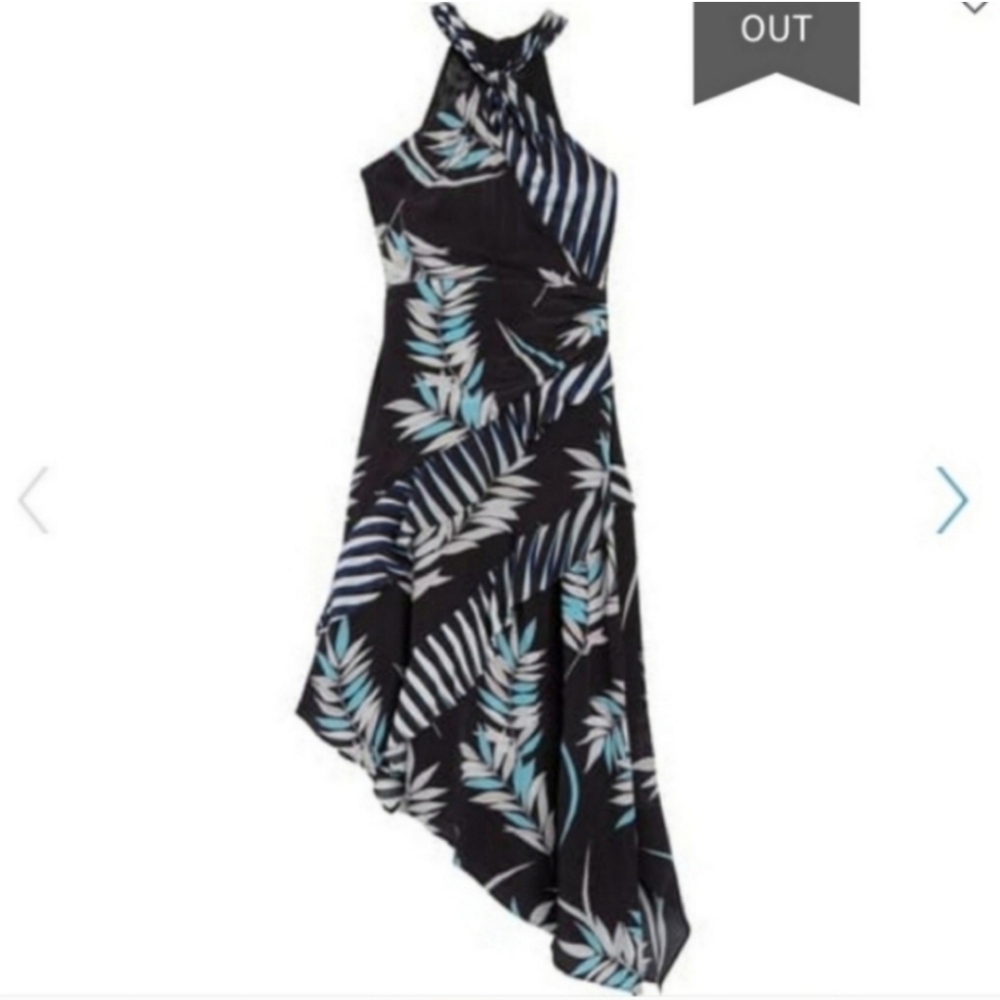 Ramy Brook Printed Kieran Floral Dress Black and Blue Resort Midi Size 10 NWT